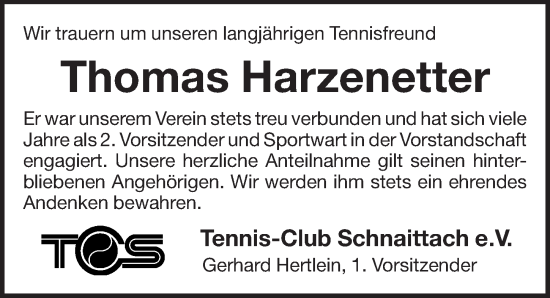 Traueranzeige von Thomas Harzenetter von Pegnitz-Zeitung