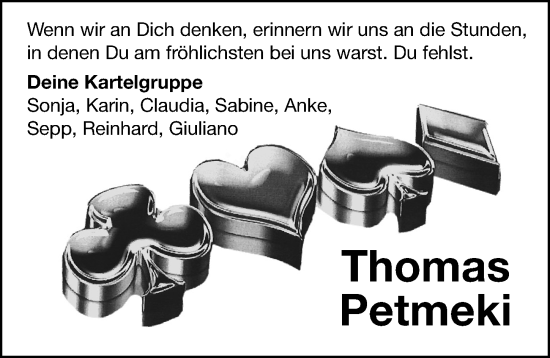 Traueranzeige von Thomas Petmeki von Hersbrucker Zeitung Lokal