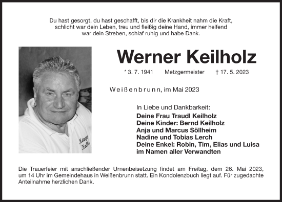 Traueranzeige von Werner Keilholz von Der Bote