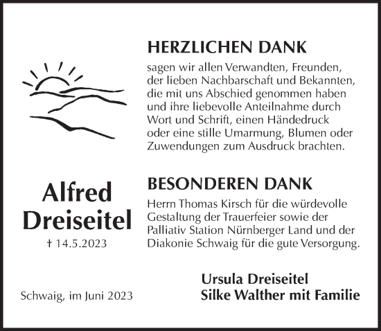 Traueranzeige von Alfred Dreiseitel von Pegnitz-Zeitung