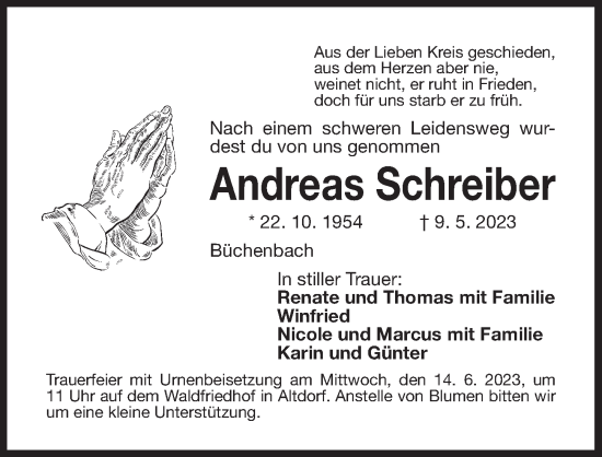 Traueranzeige von Andreas Schreiber von Der Bote
