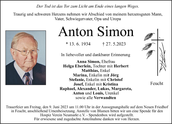 Traueranzeige von Anton Simon von Der Bote