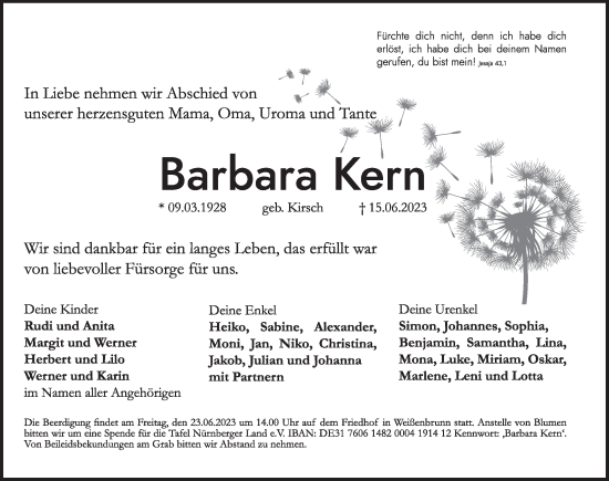 Traueranzeige von Barbara Kern von Der Bote