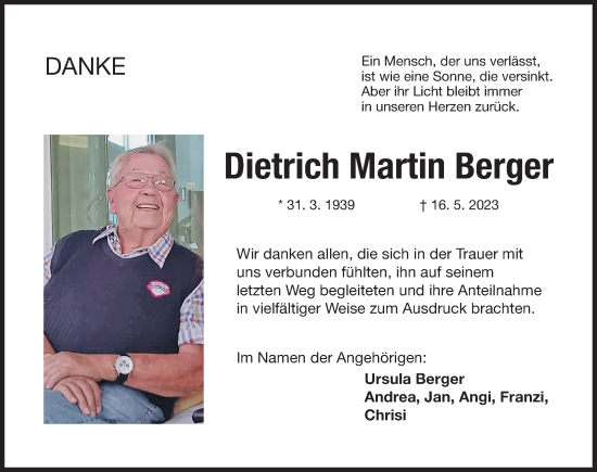 Traueranzeige von Dietrich Martin Berger von Der Bote