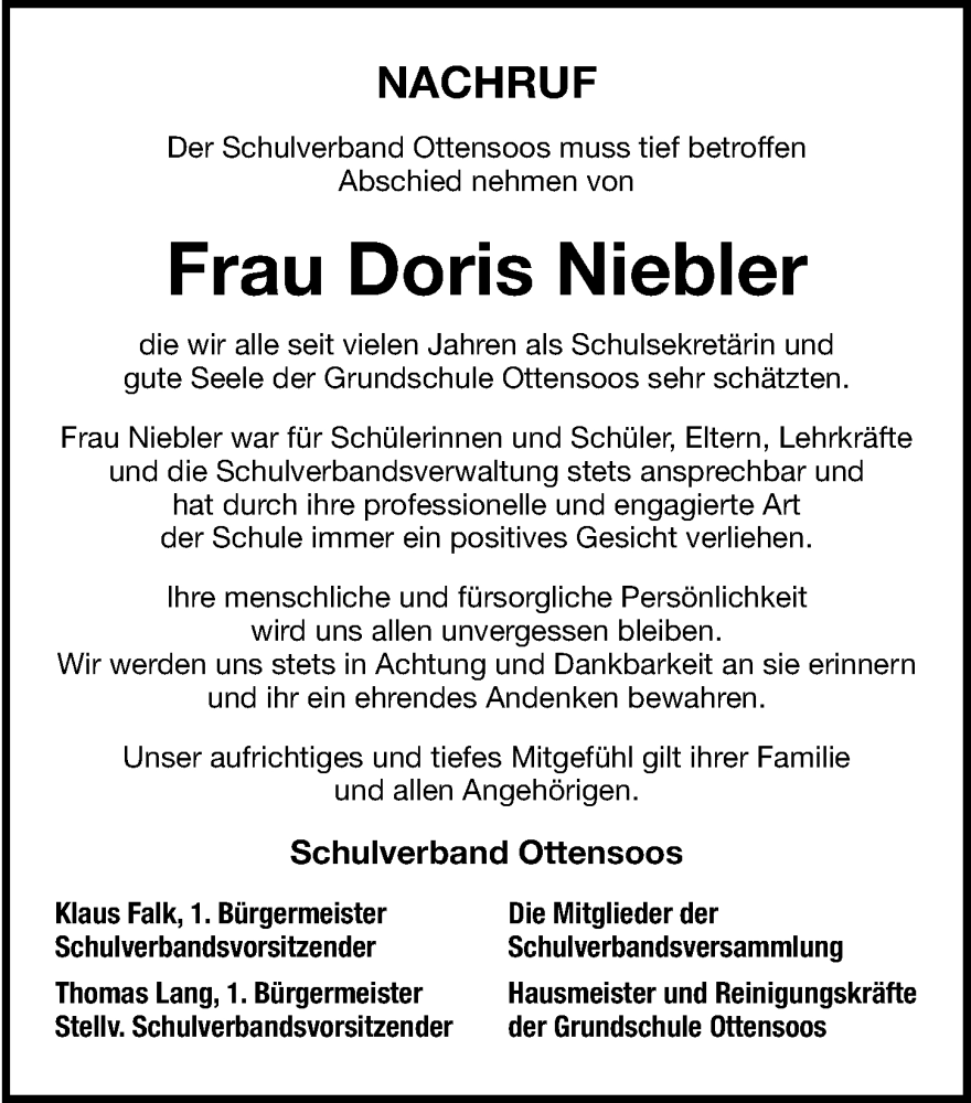 Traueranzeige für Doris Niebler vom 02.06.2023 aus Hersbrucker Zeitung Lokal