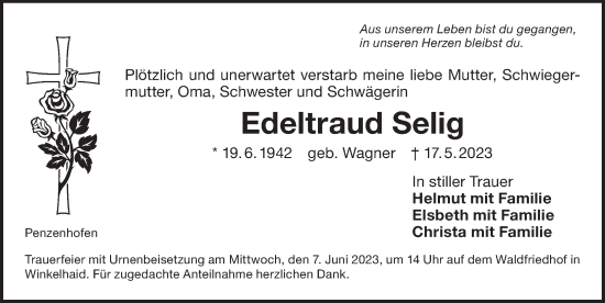 Traueranzeige von Edeltraud Selig von Der Bote