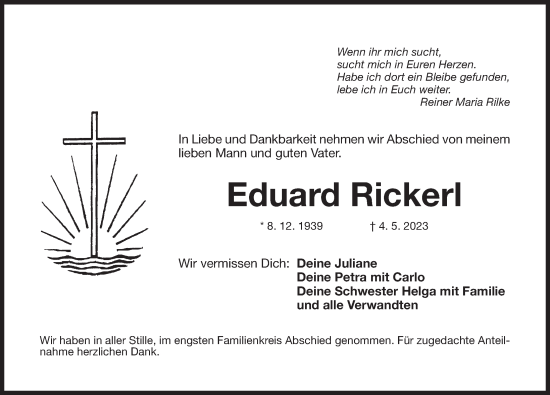 Traueranzeige von Eduard Rickerl von Der Bote