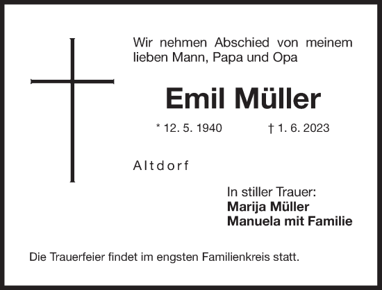 Traueranzeige von Emil Müller von Der Bote