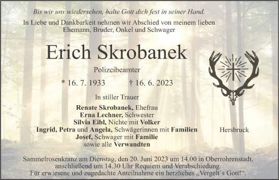 Traueranzeige von Erich Skrobanek von Hersbrucker Zeitung Lokal