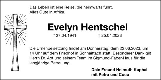 Traueranzeige von Evelyn Hentschel von Hersbrucker Zeitung Lokal