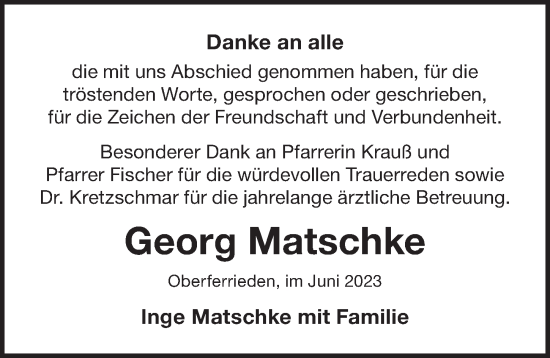 Traueranzeige von Georg Matschke von Der Bote