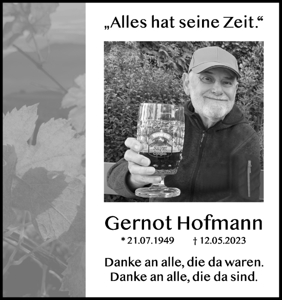 Traueranzeige von Gernot Hofmann von Der Bote