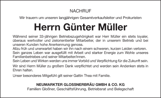 Traueranzeige von Günter Müller von Der Bote