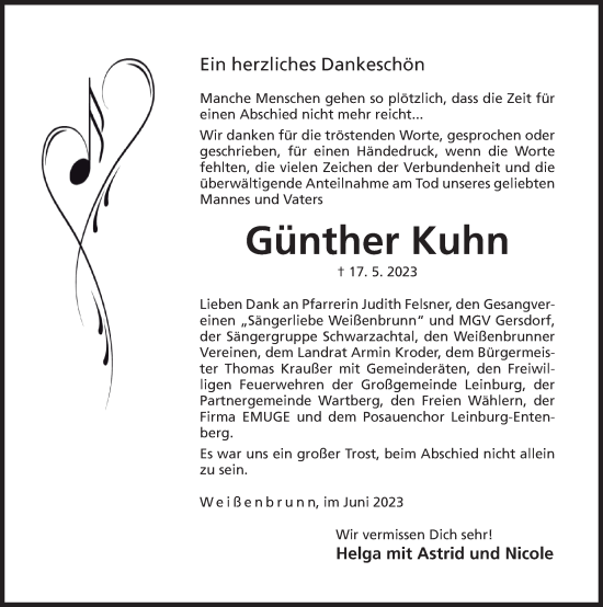 Traueranzeige von Günther Kuhn von Der Bote
