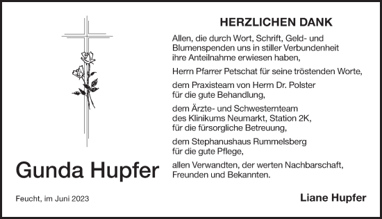 Traueranzeige von Gunda Hupfer von Der Bote