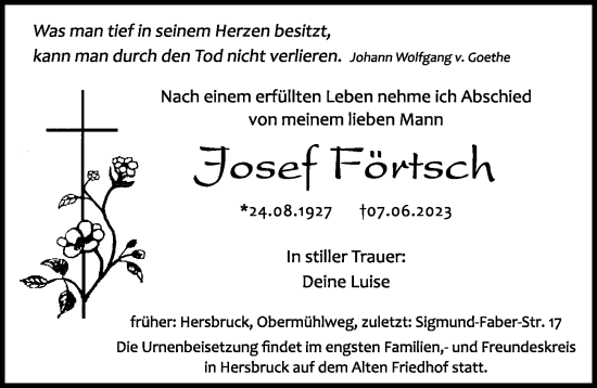 Traueranzeige von Josef Förtsch von Hersbrucker Zeitung Lokal
