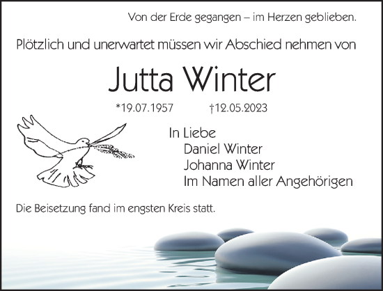 Traueranzeige von Jutta Winter von Hersbrucker Zeitung Lokal