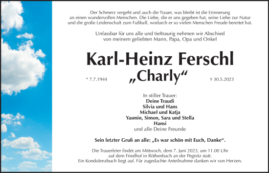 Traueranzeige von Karl-Heinz Ferschl von Pegnitz-Zeitung