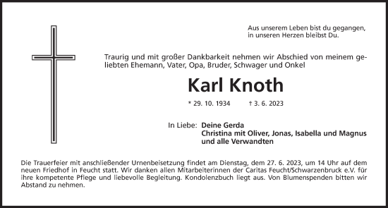 Traueranzeige von Karl Knoth von Der Bote