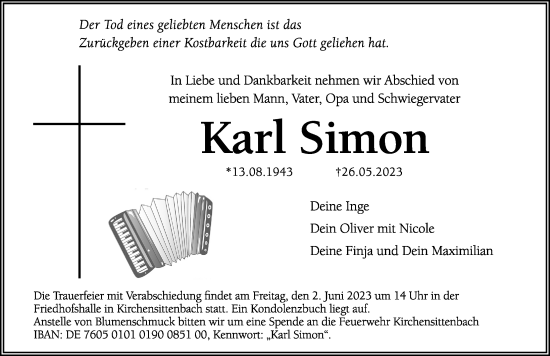 Traueranzeige von Karl Simon von Hersbrucker Zeitung Lokal