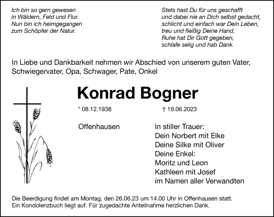 Traueranzeige von Konrad Bogner von Hersbrucker Zeitung Lokal