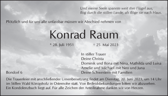Traueranzeige von Konrad Raum von Pegnitz-Zeitung