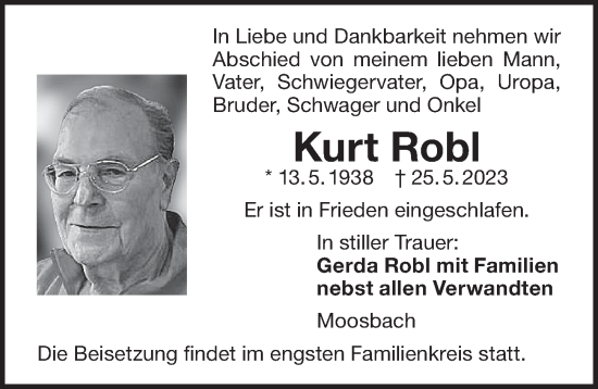 Traueranzeige von Kurt Robl von Der Bote