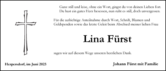 Traueranzeige von Lina Fürst von Pegnitz-Zeitung