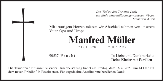 Traueranzeige von Manfred Müller von Der Bote