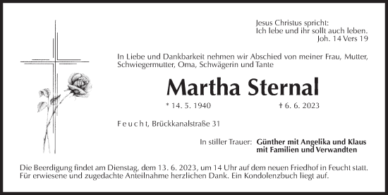 Traueranzeige von Martha Sternal von Der Bote