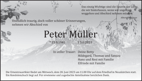 Traueranzeige von Peter Müller von Pegnitz-Zeitung