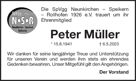 Traueranzeige von Peter Müller von Pegnitz-Zeitung
