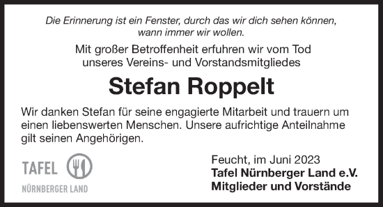 Traueranzeige von Stefan Roppelt von Der Bote