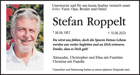 Traueranzeige von Stefan Roppelt von Der Bote