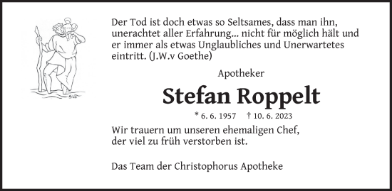 Traueranzeige von Stefan Roppelt von Der Bote