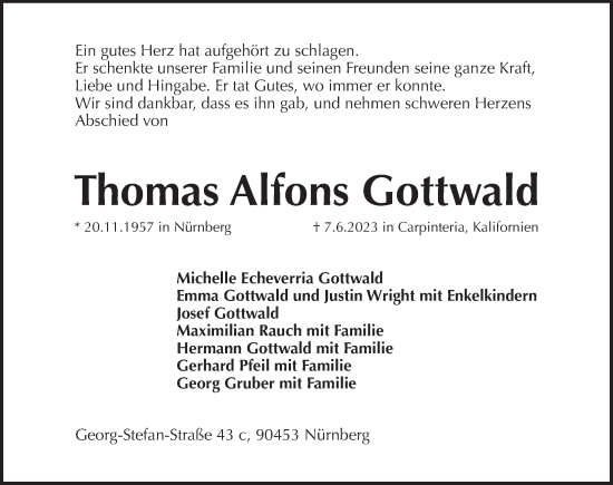 Traueranzeige von Thomas Alfons Gottwald von Pegnitz-Zeitung
