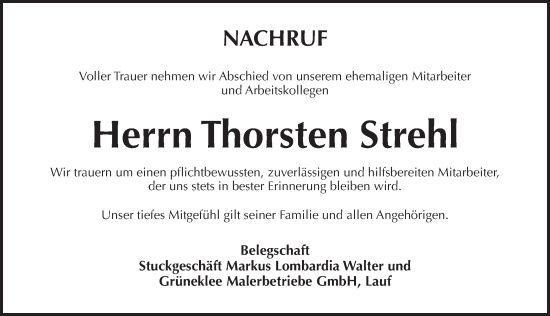 Traueranzeige von Thorsten Strehl von Pegnitz-Zeitung