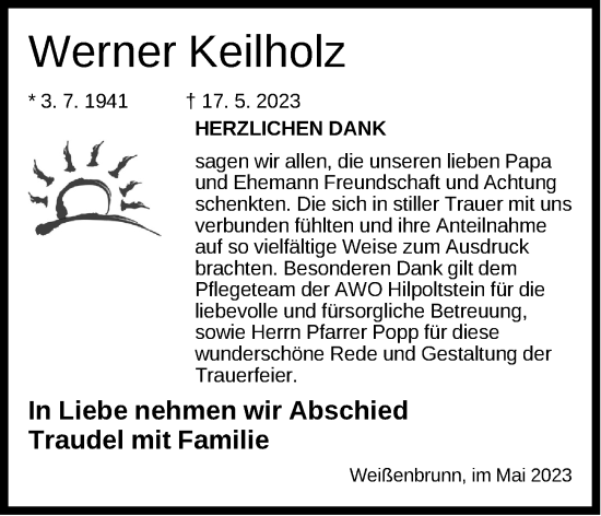 Traueranzeige von Werner Keilholz von Der Bote