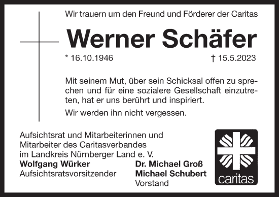 Traueranzeige von Werner Schäfer von Pegnitz-Zeitung