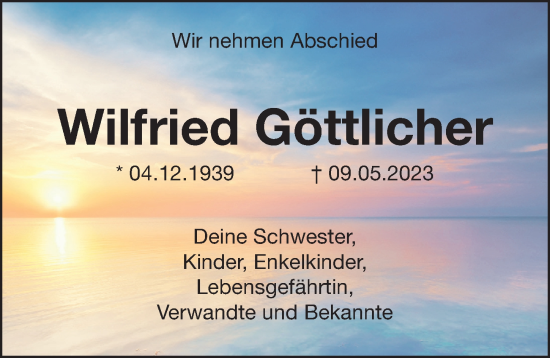 Traueranzeige von Wilfried Göttlicher von Hersbrucker Zeitung Lokal
