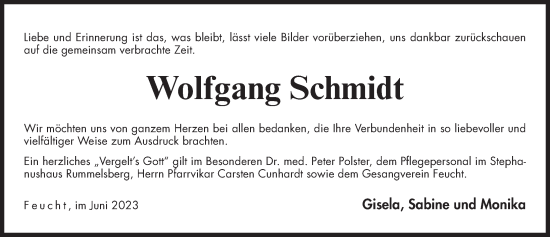 Traueranzeige von Wolfgang Schmidt von Der Bote