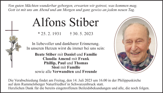 Traueranzeige von Alfons Stiber von Der Bote