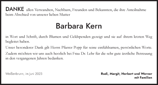 Traueranzeige von Barbara Kern von Der Bote