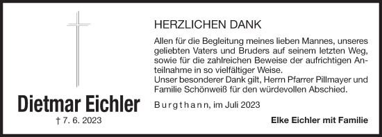 Traueranzeige von Dietmar Eichler von Der Bote