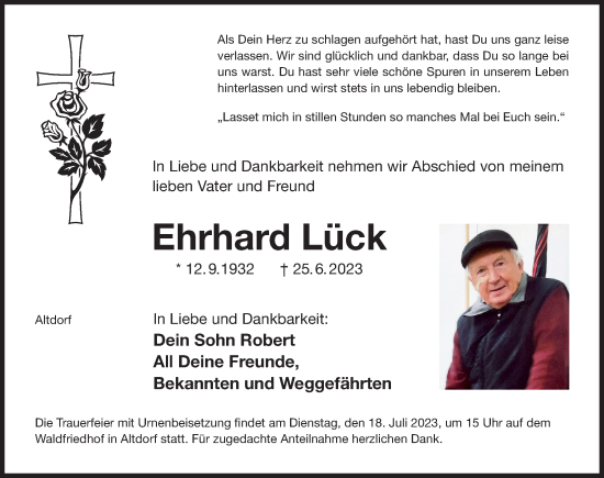 Traueranzeige von Ehrhard Lück von Der Bote