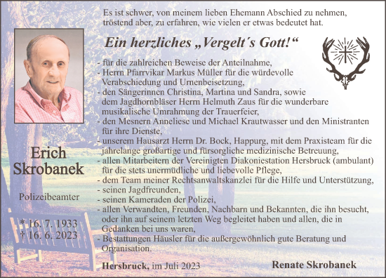 Traueranzeige von Erich Skrobanek von Hersbrucker Zeitung Lokal