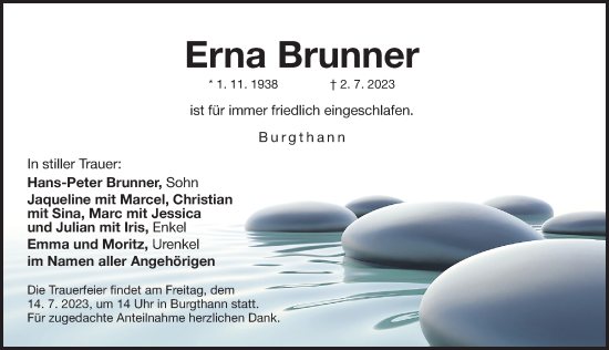 Traueranzeige von Erna Brunner von Der Bote