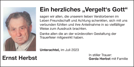 Traueranzeige von Ernst Herbst von Hersbrucker Zeitung Lokal
