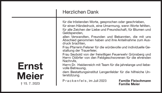Traueranzeige von Ernst Meier von Der Bote