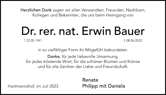 Traueranzeige von Erwin Bauer von Hersbrucker Zeitung Lokal